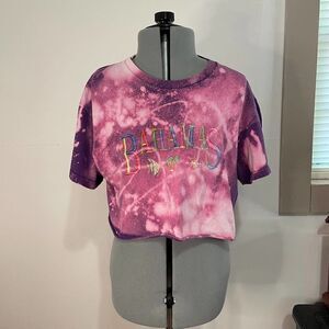 Pink and Purple Tie Dye Cropped Embroidered Bahamas T Shirt Possible Medium
